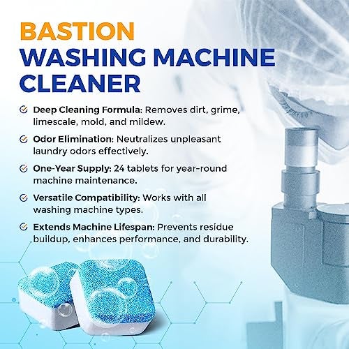 Bastion Washing Machine Cleaner Tablets 24 pack Powerful Descaler -Deep Cleaning for HE Front Loader & Top Load Washer Septic Safe Eco-Friendly Deodorizer Clean Drum & Laundry Tub Seal- Year's Supply - Image 5