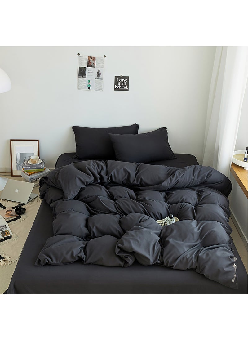 LEFAFA Duvet Cover Set, 4 Pieces Washed Cotton Comforter Cover with Zipper Closure, Include 1 Duvet Cover 220x240cm 1 Flat Sheet and 2 Pillowcase, Comforter Not Included, King Size(Black)  - Image 1