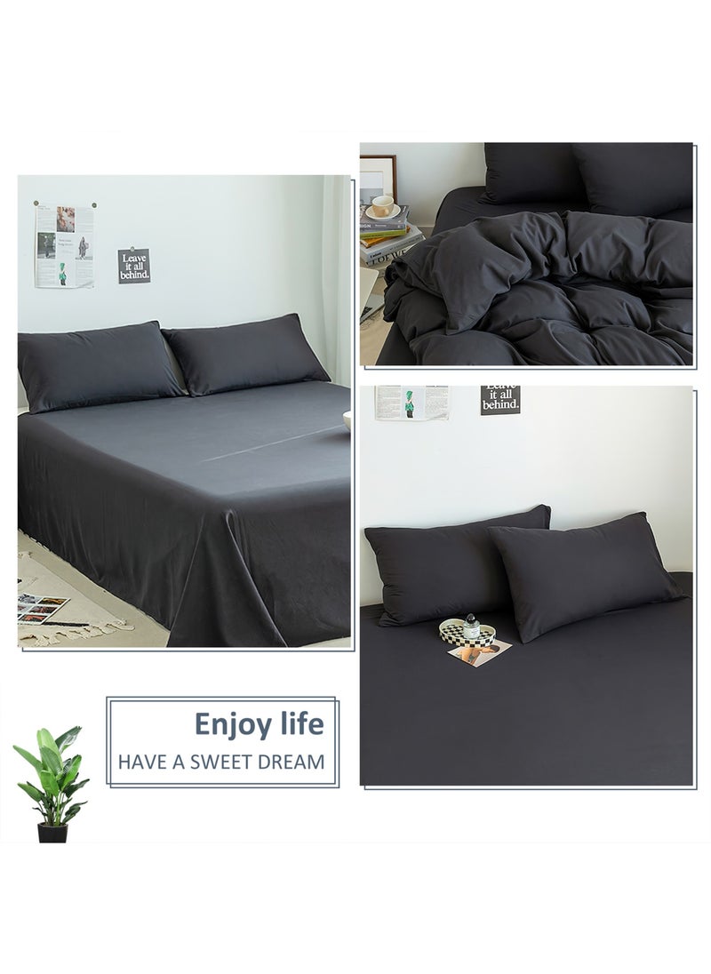 LEFAFA Duvet Cover Set, 4 Pieces Washed Cotton Comforter Cover with Zipper Closure, Include 1 Duvet Cover 220x240cm 1 Flat Sheet and 2 Pillowcase, Comforter Not Included, King Size(Black)  - Image 4
