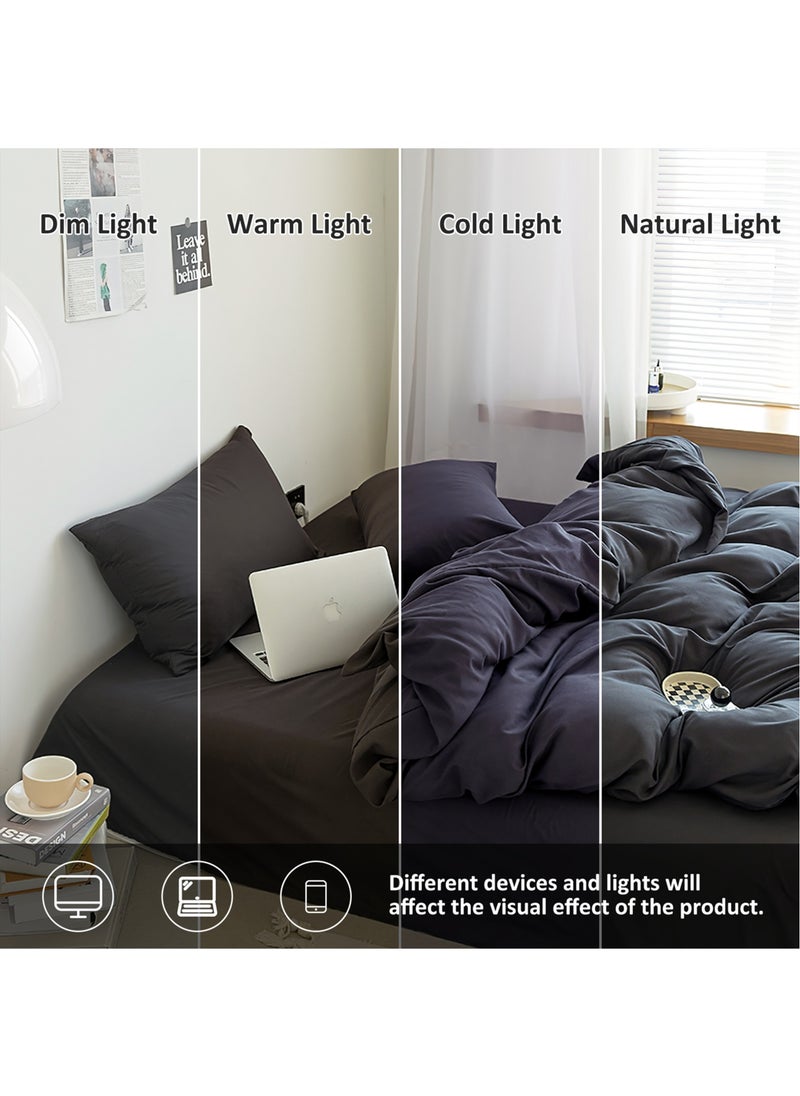 LEFAFA Duvet Cover Set, 4 Pieces Washed Cotton Comforter Cover with Zipper Closure, Include 1 Duvet Cover 220x240cm 1 Flat Sheet and 2 Pillowcase, Comforter Not Included, King Size(Black)  - Image 5