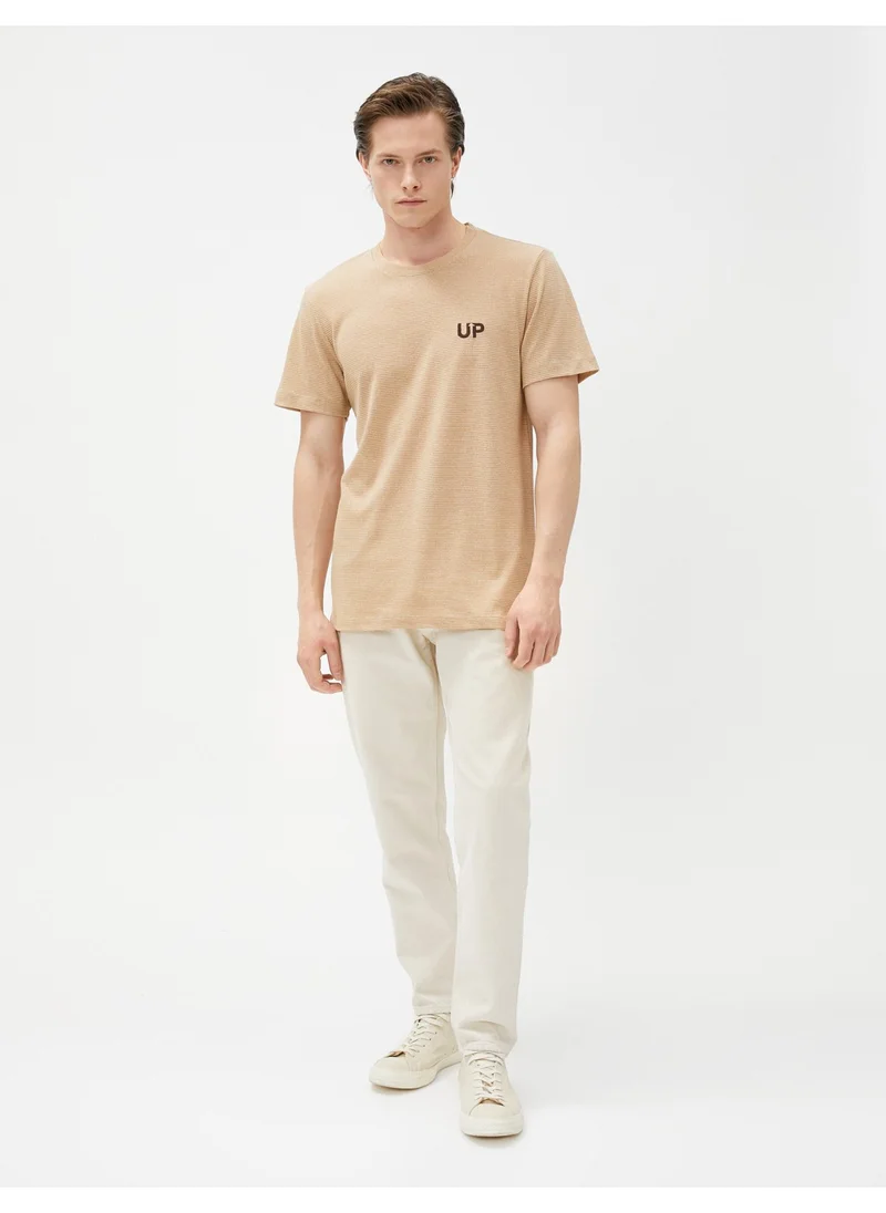 كوتون Striped T-Shirt Linen Blend Short Sleeve Crew Neck