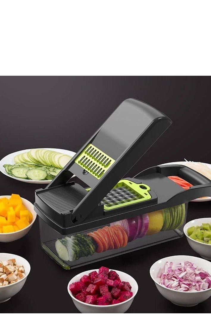 نايسر دايسر قطاعة خضروات قطاعة خضار مندولين مطورة 22 في 1 مع 13 شفرة من الستانلس ستيل، قطاعة قابلة للتعديل، قطاعة خضروات مع رف تصريف وحاوية تخزين، اداة مطبخ - Image 2