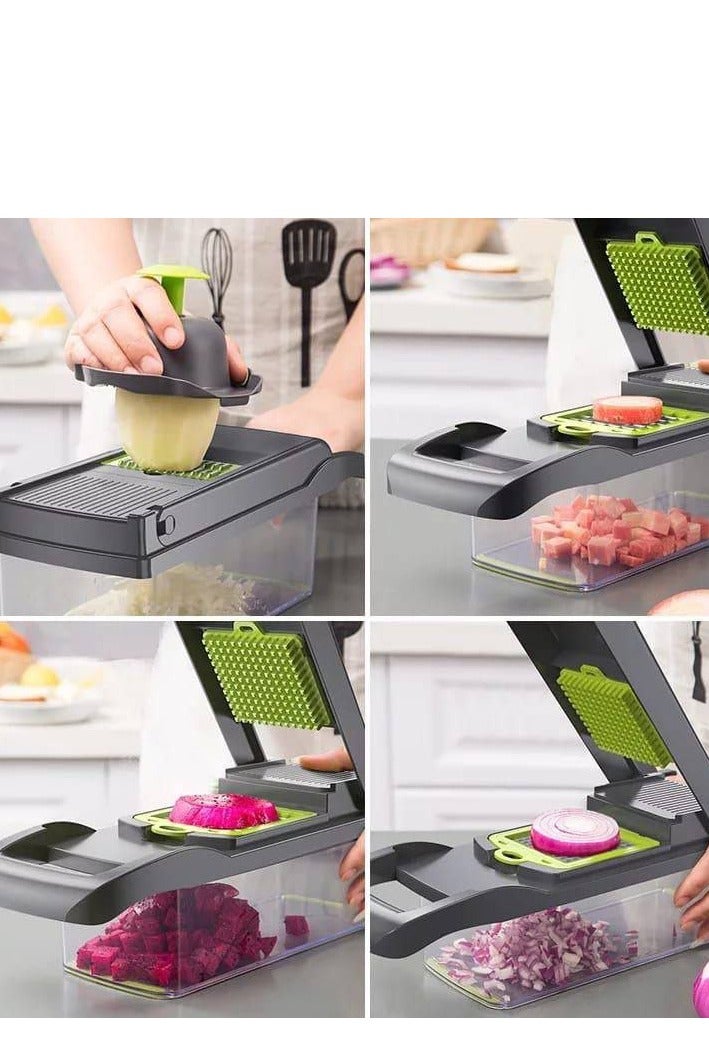 نايسر دايسر قطاعة خضروات قطاعة خضار مندولين مطورة 22 في 1 مع 13 شفرة من الستانلس ستيل، قطاعة قابلة للتعديل، قطاعة خضروات مع رف تصريف وحاوية تخزين، اداة مطبخ - Image 3