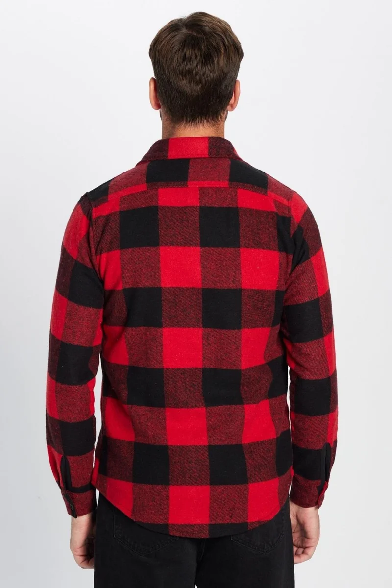Tudors Men's Slim Fit Slim Fit Lumberjack Double Pocket Flap Checked Winter Shirt