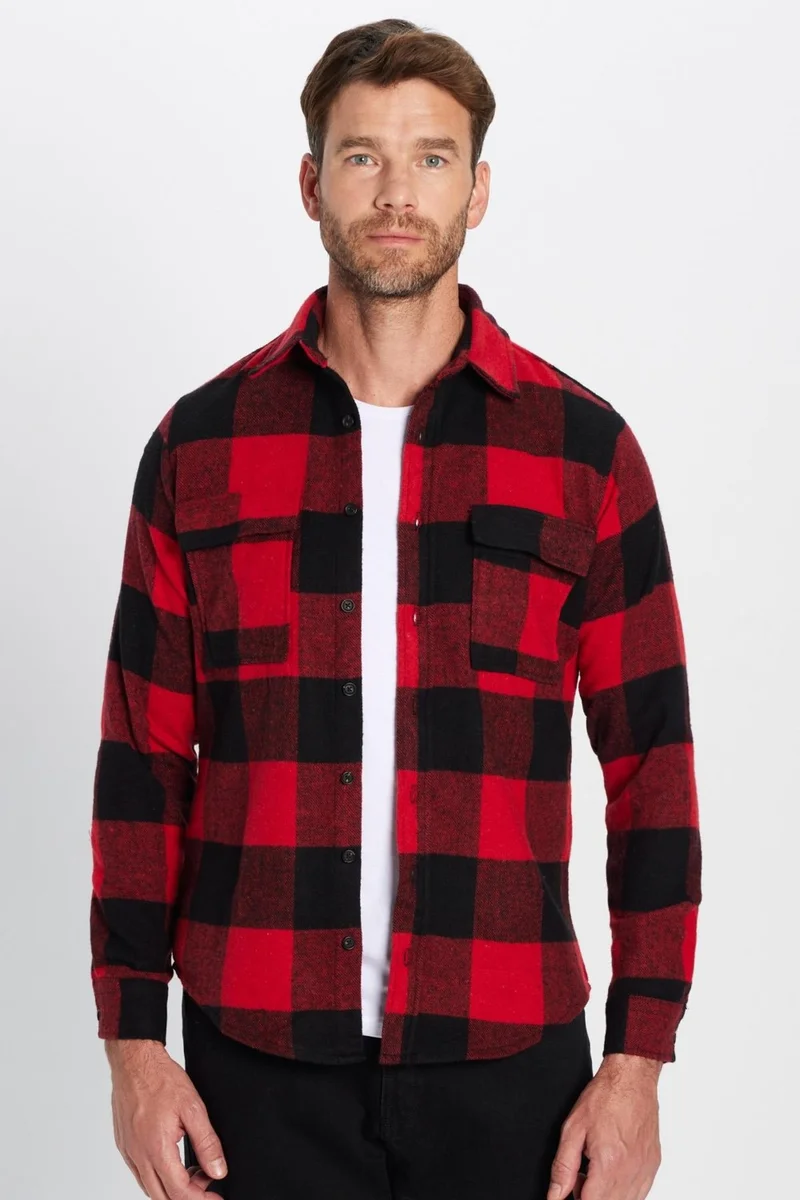 Tudors Men's Slim Fit Slim Fit Lumberjack Double Pocket Flap Checked Winter Shirt