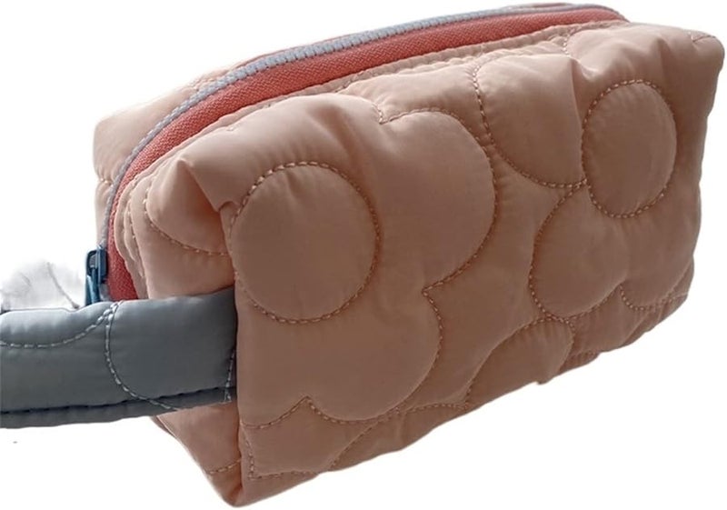 Quilted Travel Cosmetic Bag Portable Toiletry Organizer Pouch For Women Candy Color - Image 1