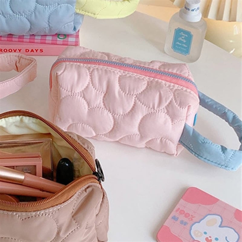 Quilted Travel Cosmetic Bag Portable Toiletry Organizer Pouch For Women Candy Color - Image 4