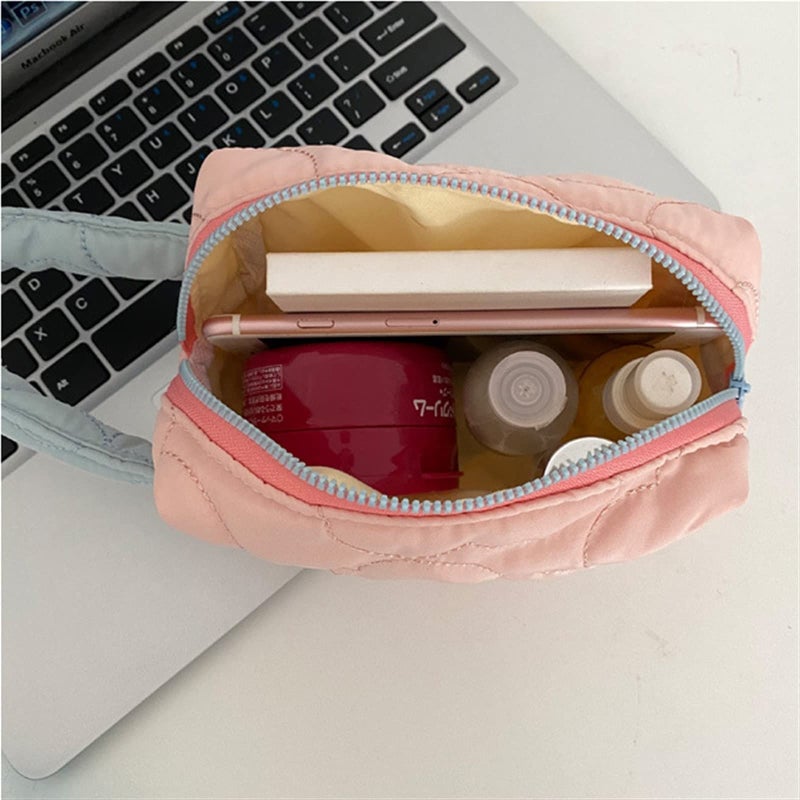 Quilted Travel Cosmetic Bag Portable Toiletry Organizer Pouch For Women Candy Color - Image 3