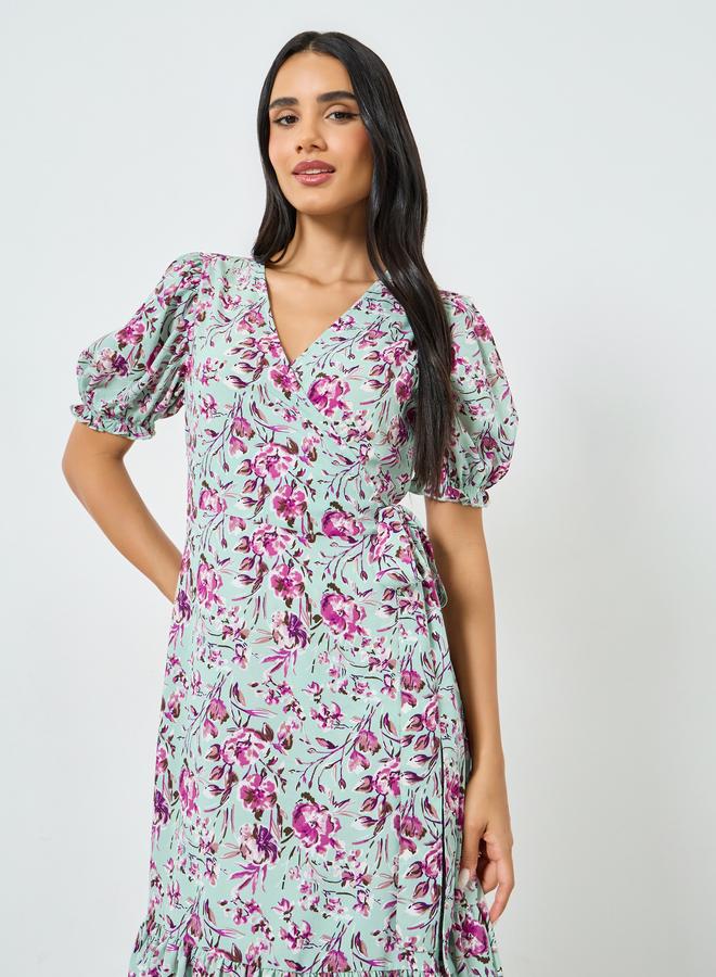 ستايلي فستان ميدي بحافة كشكش وطبعة زهور - Image 3
