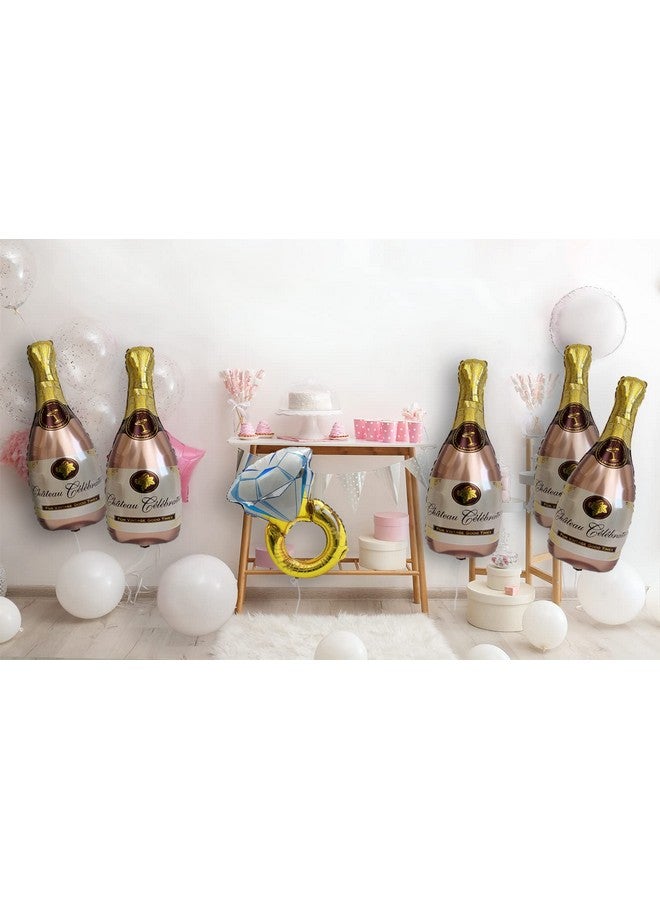 PartyForever Big Bachelorette Party Balloons Decorations Kit (6 Pack) Bridal Shower Party Balloons & Supplies Ring Ballon And Rose Gold Champagne Bottle Balloons - Image 5