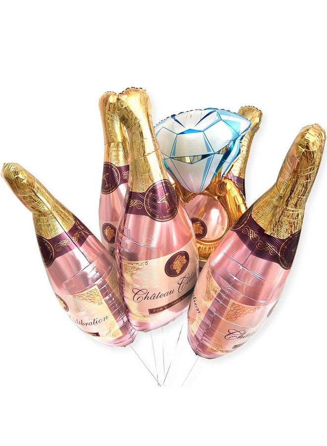 PartyForever Big Bachelorette Party Balloons Decorations Kit (6 Pack) Bridal Shower Party Balloons & Supplies Ring Ballon And Rose Gold Champagne Bottle Balloons - Image 1