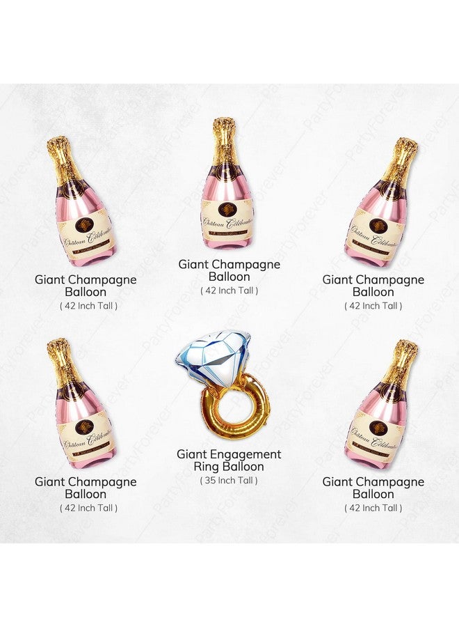 PartyForever Big Bachelorette Party Balloons Decorations Kit (6 Pack) Bridal Shower Party Balloons & Supplies Ring Ballon And Rose Gold Champagne Bottle Balloons - Image 2