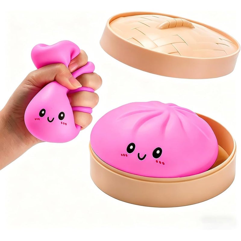 SHUOXUKE Dumpling Squishy Mystery Box , Giant Glitter Dumplings Stress Balls, Slow Rising Squeeze Dumpling Toys with Steamer, Sensory Dough Stress Relief for Stocking Stuffers Pink - Image 1