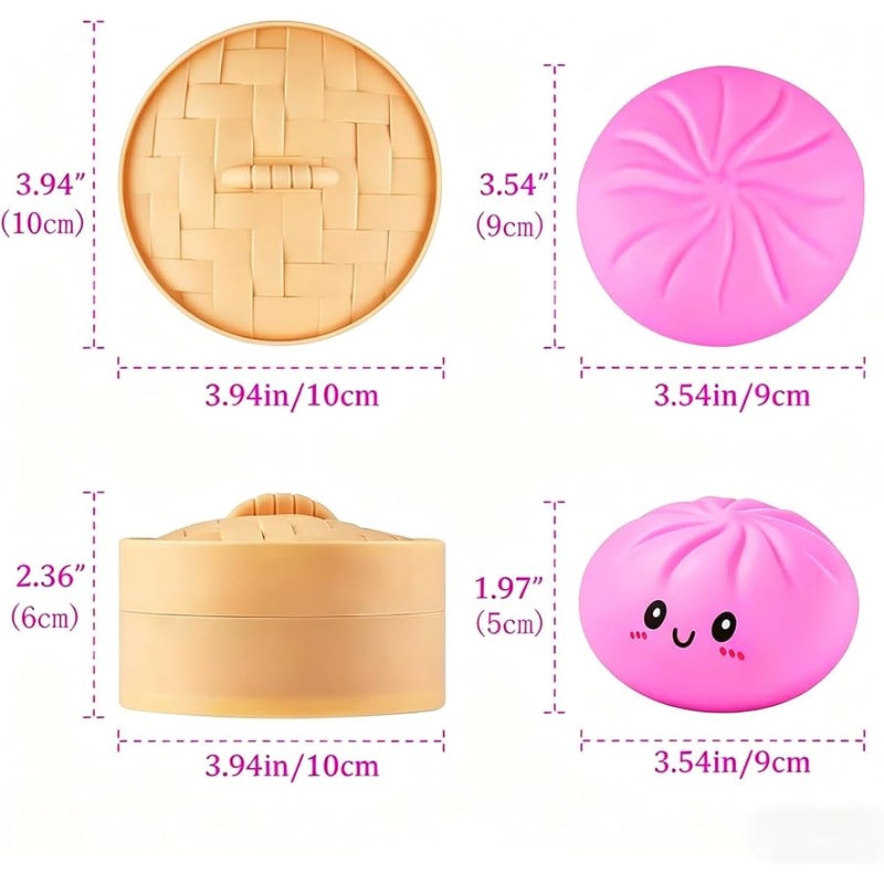 SHUOXUKE Dumpling Squishy Mystery Box , Giant Glitter Dumplings Stress Balls, Slow Rising Squeeze Dumpling Toys with Steamer, Sensory Dough Stress Relief for Stocking Stuffers Pink - Image 3