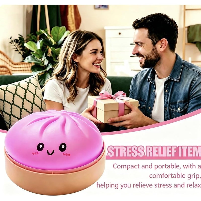 SHUOXUKE Dumpling Squishy Mystery Box , Giant Glitter Dumplings Stress Balls, Slow Rising Squeeze Dumpling Toys with Steamer, Sensory Dough Stress Relief for Stocking Stuffers Pink - Image 2