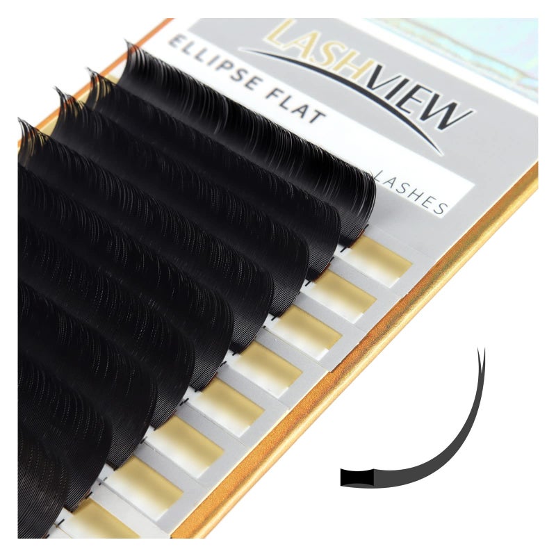 LASHVIEW Ellipse Flat Eyelash Extension,Flat Eyelash Extension supplies,Individual Lashes,0.15mm D Curl Mixed Length,Lash Extension,Semi-Permanent,Extremely Light & Soft,Professional Salon Use - Image 1