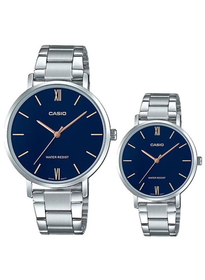 Casio His & Her Stainless Steel Band Couple Watch MTP/LTP -VT01D-2BUDF - Image 1