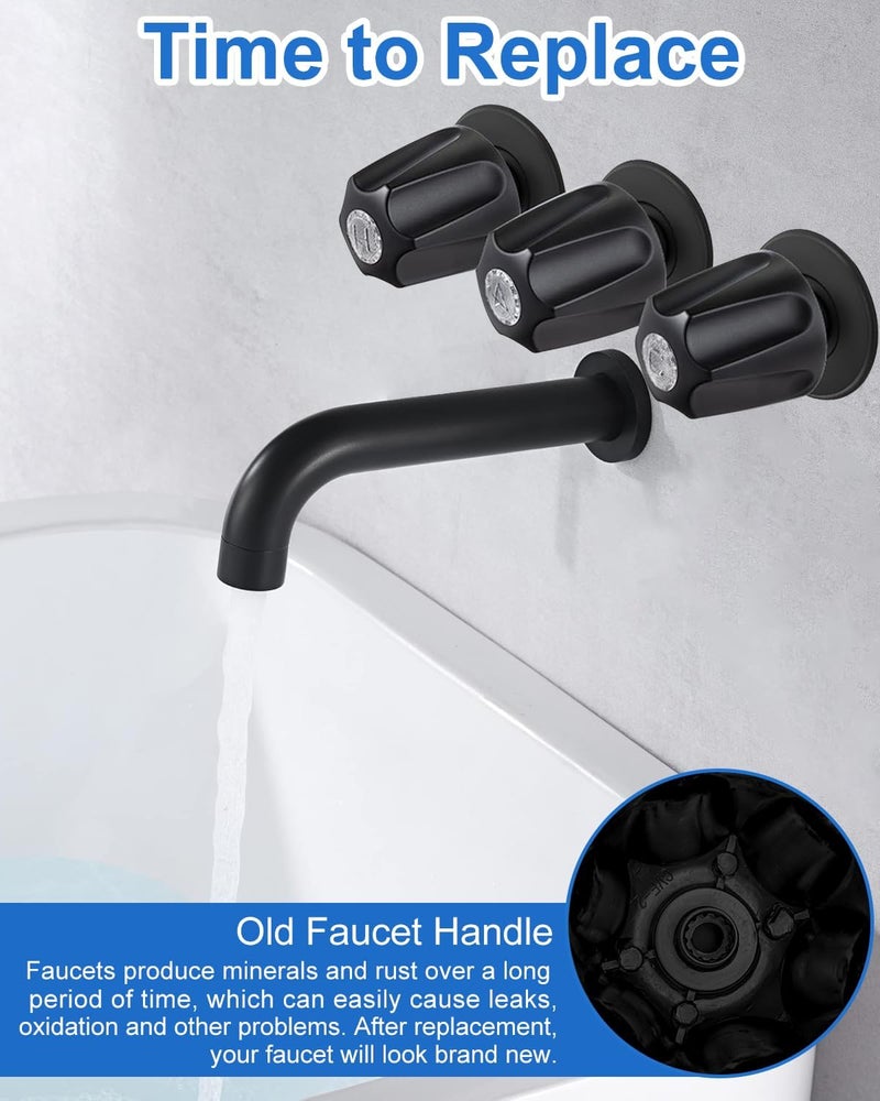 sousac 3 Set Shower Knob Replacement, Metal Bath Tub Faucet Handle Include Hot/Cold/Diverter (No Flange Base), Compatible with Price Pfister Verve Fits 5-1/2'', 12 Tooth Broach Stem (Black) - Image 2