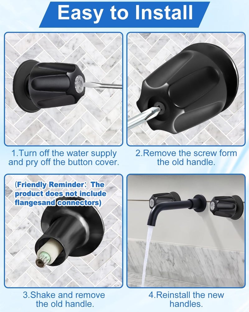 sousac 3 Set Shower Knob Replacement, Metal Bath Tub Faucet Handle Include Hot/Cold/Diverter (No Flange Base), Compatible with Price Pfister Verve Fits 5-1/2'', 12 Tooth Broach Stem (Black) - Image 3