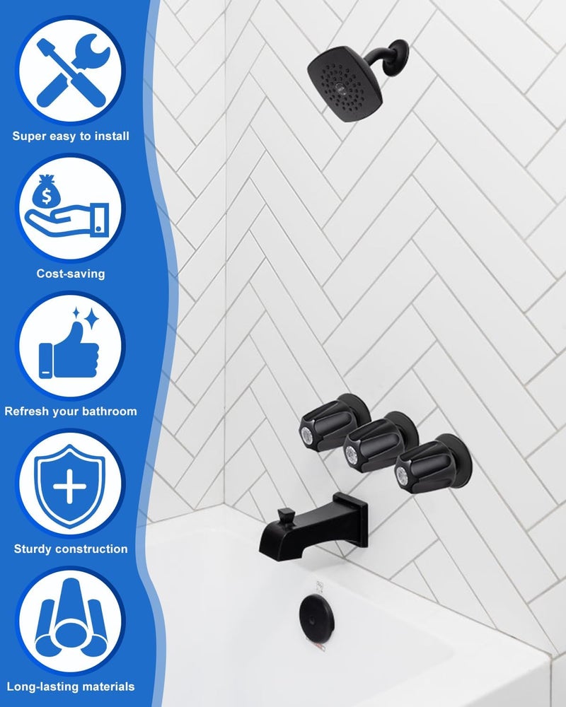 sousac 3 Set Shower Knob Replacement, Metal Bath Tub Faucet Handle Include Hot/Cold/Diverter (No Flange Base), Compatible with Price Pfister Verve Fits 5-1/2'', 12 Tooth Broach Stem (Black) - Image 4