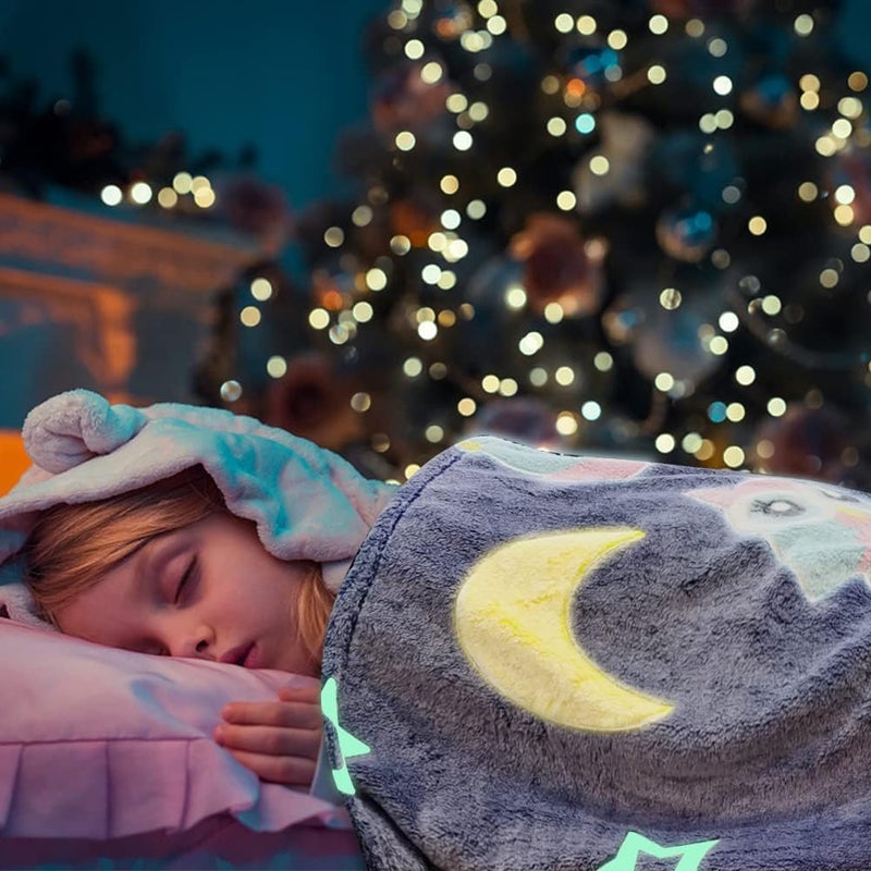 KTrading Blankets for Children Glow in The Dark Blanket Cartoon Print Blankets for Kids Light Weight Soft Cozy ToddlersTravel Lightweight Blanket Multicolor Pack of 1 Grey Owl - Image 5