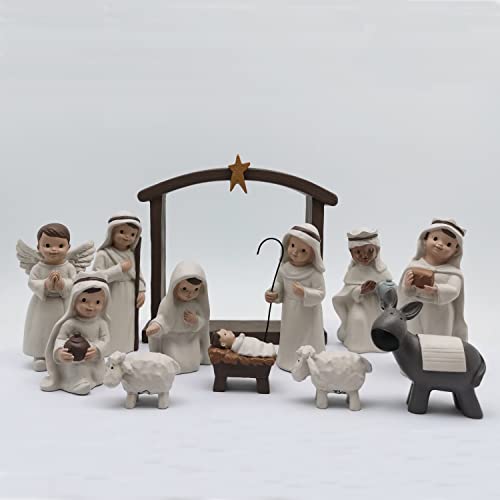 DurableDelights Nativity Family Set Hand Painted Crafts 12 Piece Classic Resin Christmas Cream Nativity Set The Story of Jesus Nativity Scene Collection - Image 1