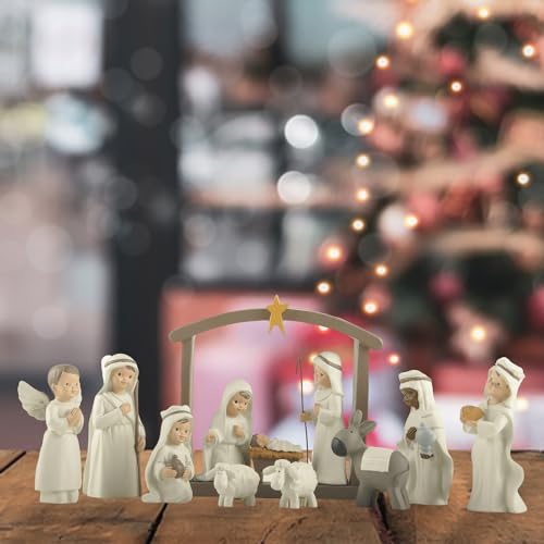 DurableDelights Nativity Family Set Hand Painted Crafts 12 Piece Classic Resin Christmas Cream Nativity Set The Story of Jesus Nativity Scene Collection - Image 2