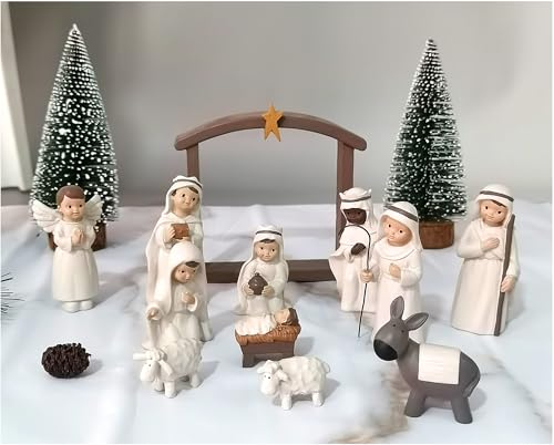 DurableDelights Nativity Family Set Hand Painted Crafts 12 Piece Classic Resin Christmas Cream Nativity Set The Story of Jesus Nativity Scene Collection - Image 5