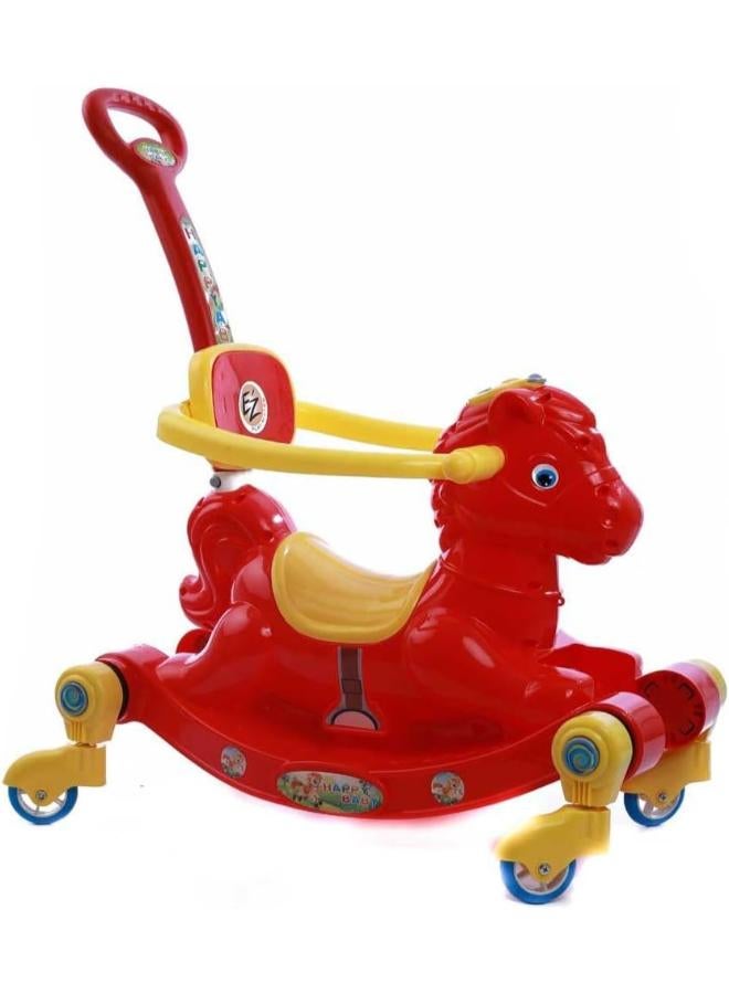 كرسي هزاز للأطفال مع عجلات ومقبض دفع للوالدين - أزرق - Image 1