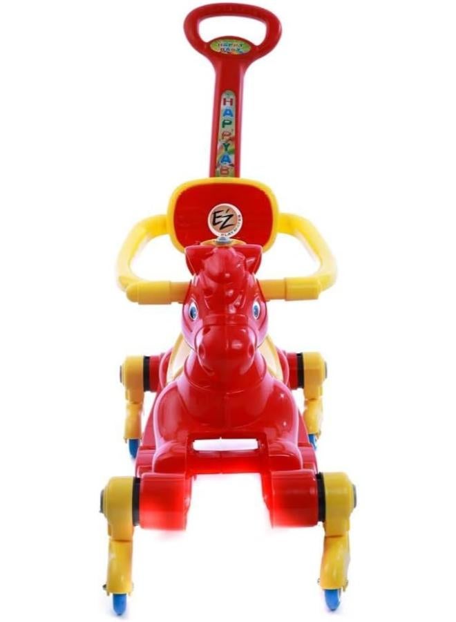 كرسي هزاز للأطفال مع عجلات ومقبض دفع للوالدين - أزرق - Image 3