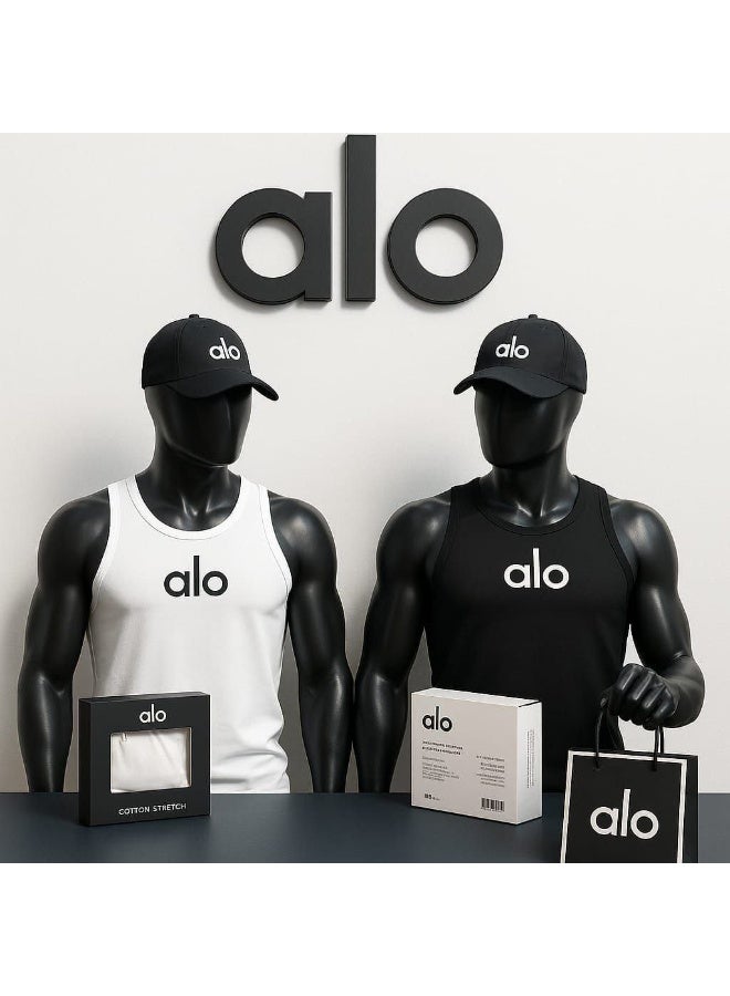 ألو طقم فانلة كت رجالي رياضية قطن فاخر – 2 قطعة أسود وأبيض، مريح للجيم والاستخدام اليومي -  مقاس 2 اكس لارج - Image 1