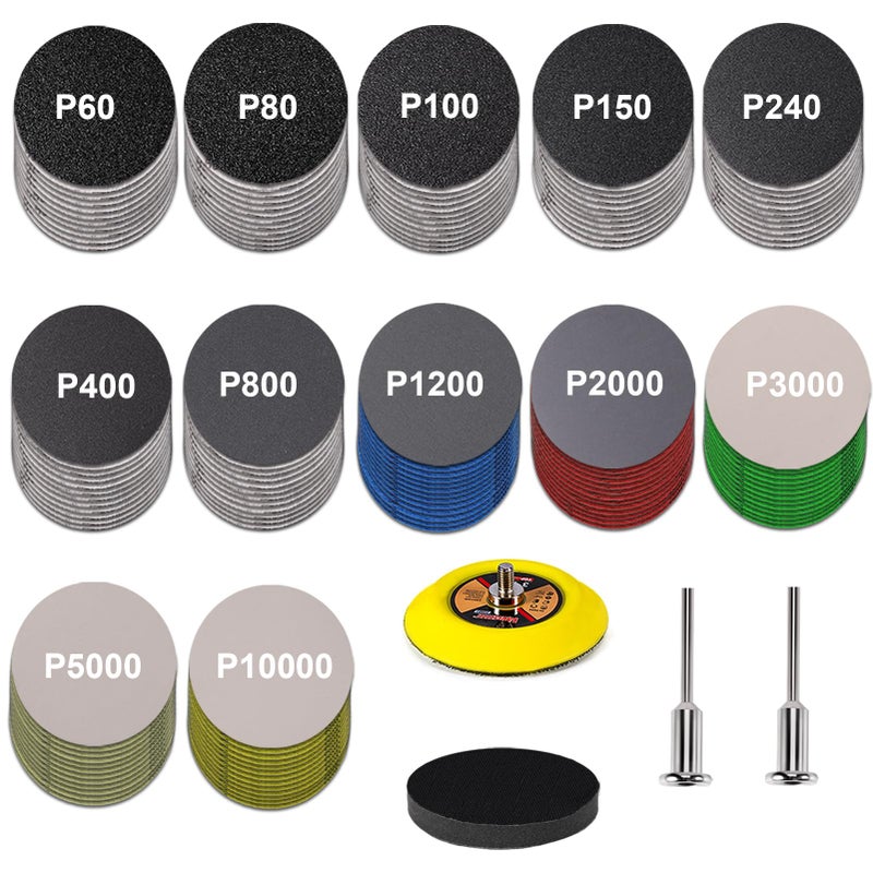 GOH DODD 180 PCS 3 Inch Sandpaper, Wet Dry Sander Sheets with Backing Pad and Soft Foam Buffering Pad, 60 to 10000 Grits Grinding Abrasive Sanding Disc for Wood Metal Mirror Jewelry Car - Image 1