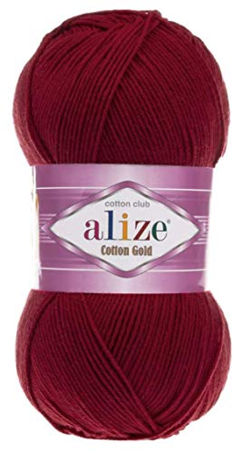 ALIZE 55% Cotton 45% Acrylic Alize Cotton Gold Yarn 1 Skein/Ball 100 gr 360 yds (390- Cherry) - Image 1