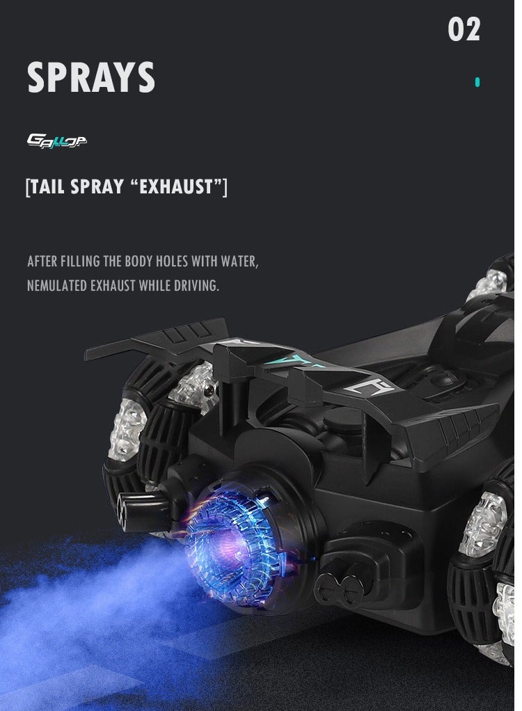 جالوب سيارة تحكم عن بعد 4WD بقدرات بهلوانية 360 درجة، تعمل على تردد 2.4GHz، قابلة للقلب من الجهتين، مع إضاءة LED ورذاذ ومؤثرات موسيقية، سيارة سباق قوية لجميع الطرق هدية للأطفال - Image 4