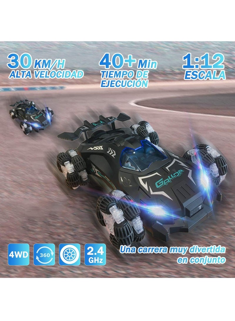جالوب سيارة تحكم عن بعد 4WD بقدرات بهلوانية 360 درجة، تعمل على تردد 2.4GHz، قابلة للقلب من الجهتين، مع إضاءة LED ورذاذ ومؤثرات موسيقية، سيارة سباق قوية لجميع الطرق هدية للأطفال - Image 2