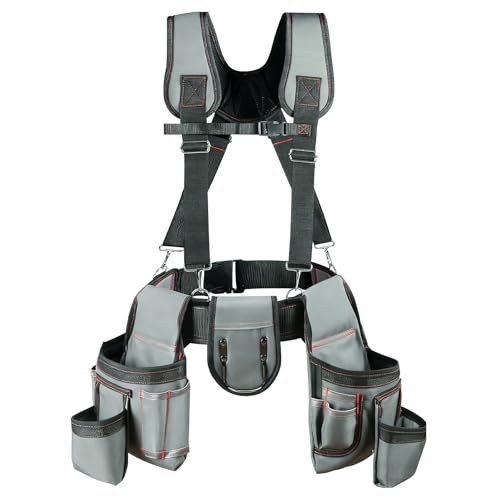 seektik Tool Belt with Suspenders for Men Tool Belt Pouch Kit Bags with Adjustable Waist Pockets for Electricians Carpenters Gardeners Construction Workers Multiple Pocket with Hammer Loop - Image 1