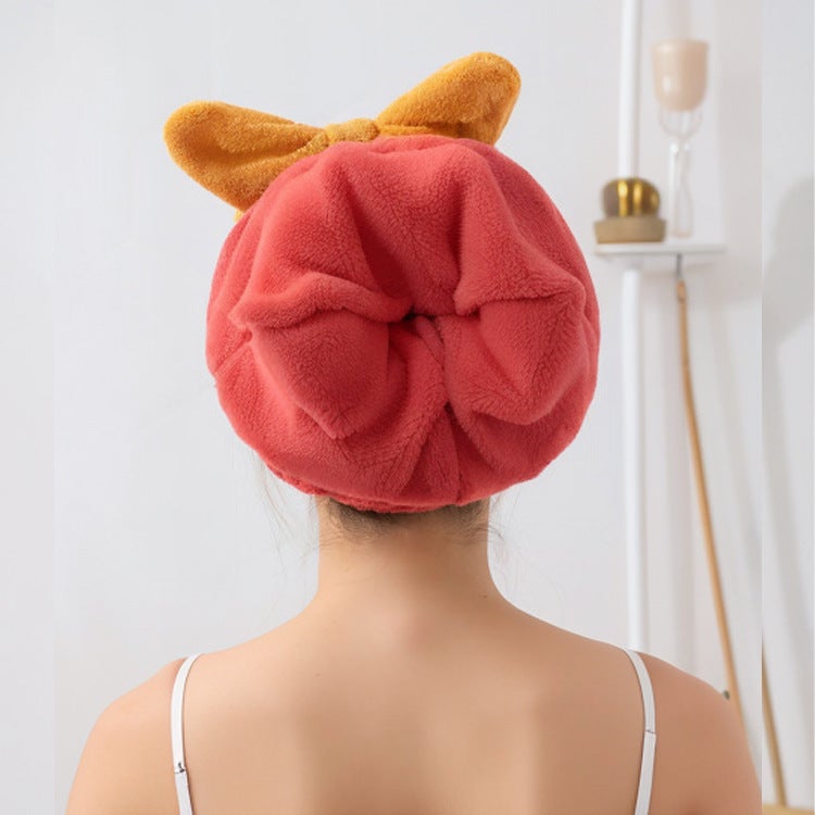 Coral fleece hair drying cap absorbent and easy-to-dry bow shower cap thickened princess hat hair drying towel one-piece delivery - Image 5