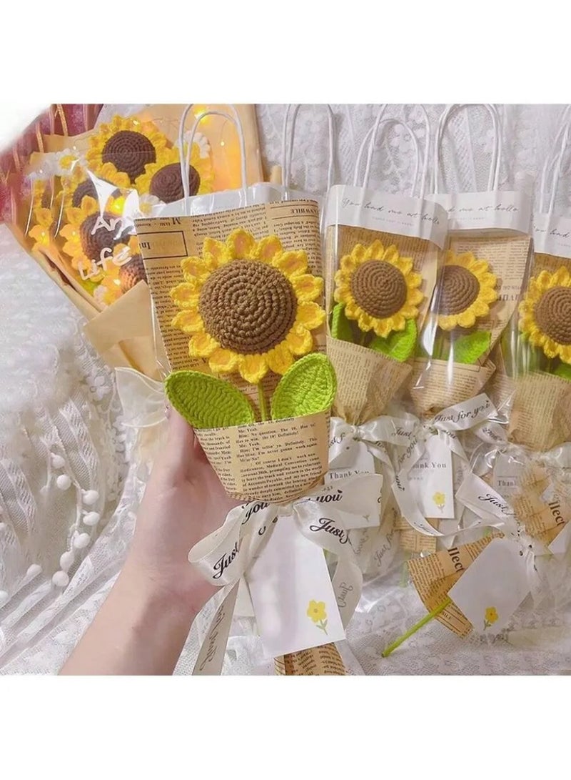 Graduation Gift – Crochet Sunflower Flower Bouquet with Elegant Handmade Design, Wrapped in Transparent Stylish Packaging with Decorative Paper and Ribbon, Perfect Ready-to-Gift for Graduations, Birthdays, and Special Occasions - Image 2