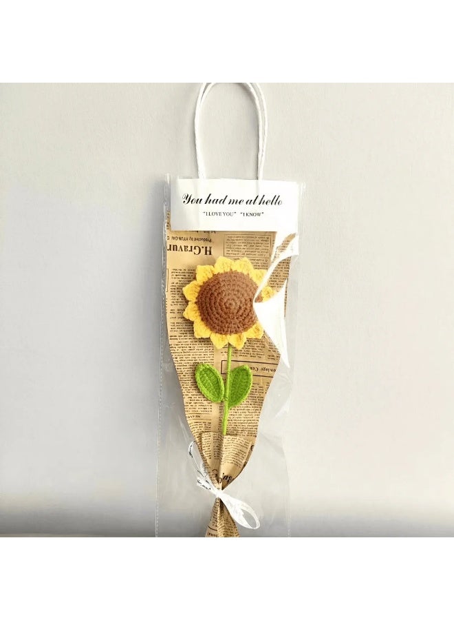 Graduation Gift – Crochet Sunflower Flower Bouquet with Elegant Handmade Design, Wrapped in Transparent Stylish Packaging with Decorative Paper and Ribbon, Perfect Ready-to-Gift for Graduations, Birthdays, and Special Occasions - Image 1