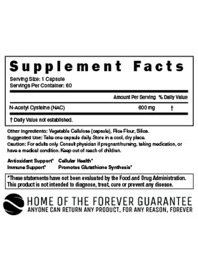 Nature'S Fusions - Nac Supplement Nacetyl Cysteine Nac 600 Mg Anti Aging Supplement Antioxidant Supplement Liver And Lung Support Boost Glutathione N Acetyl Cysteine (60 Capsules) - Image 1