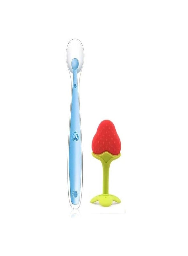 ROFORUF Silicone Baby Feeding Spoon & Fruit Shape Teether Set | BPA-Free Soft Weaning Spoon for 4+ Months | Anti-Choking Fruit Feeder Nibbler | Infant Teething Toy & Baby Feeding Essentials Gift Set - Image 1