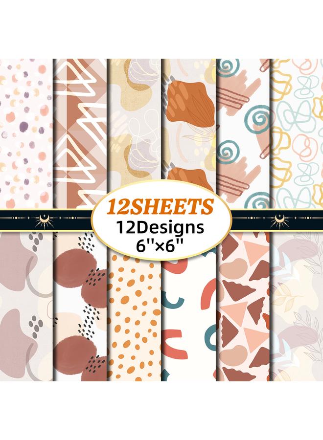 Bluejw 12 Sheets/pack Cartoon BOHO Card Paper 6 Inch Hand Account Background Paper DIY Photo Album Pattern Paper Art Clip Material Paper  - Image 1