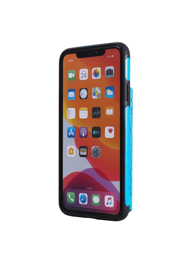 زبون جراب لهاتف iPhone 11 Pro Max بنقشة زهور، جراب واقٍ مقاوم للصدمات مع حامل وفتحات للبطاقات وإطار للصور - Image 3