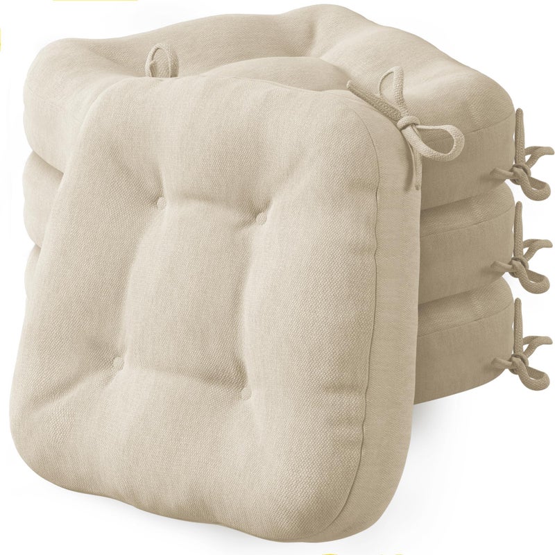Codi Dining Chair Cushions 4 Pack, Thick Chairs Pads for Indoor Kitchen Room - Washable, Non-Slip Memory Foam Seat Cushion with Ties, 16.5"x16.5"x 3.5", Set of 4, Beige - Image 1