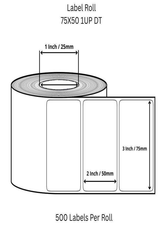 Semana 75X50mm(3X2 Inch) DirectThermalBarcodeLabel 1UP,500LabelsPerRoll(PackOf4Rolls-2000 Labels) - Image 2