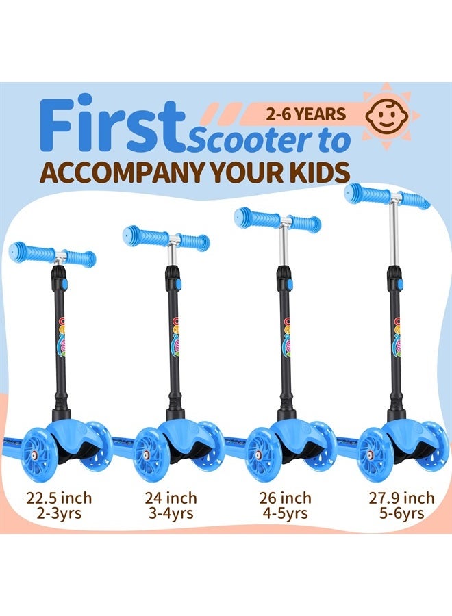 سكوتر للأطفال من عمر 2-6 سنوات، سكوتر ديناصور ثلاثي العجلات للأطفال، عجلات PU مضيئة، 4 ارتفاعات قابلة للتعديل، توجيه بالميل، منصة غير قابلة للانزلاق، سكوتر للأطفال (أزرق محيطي)