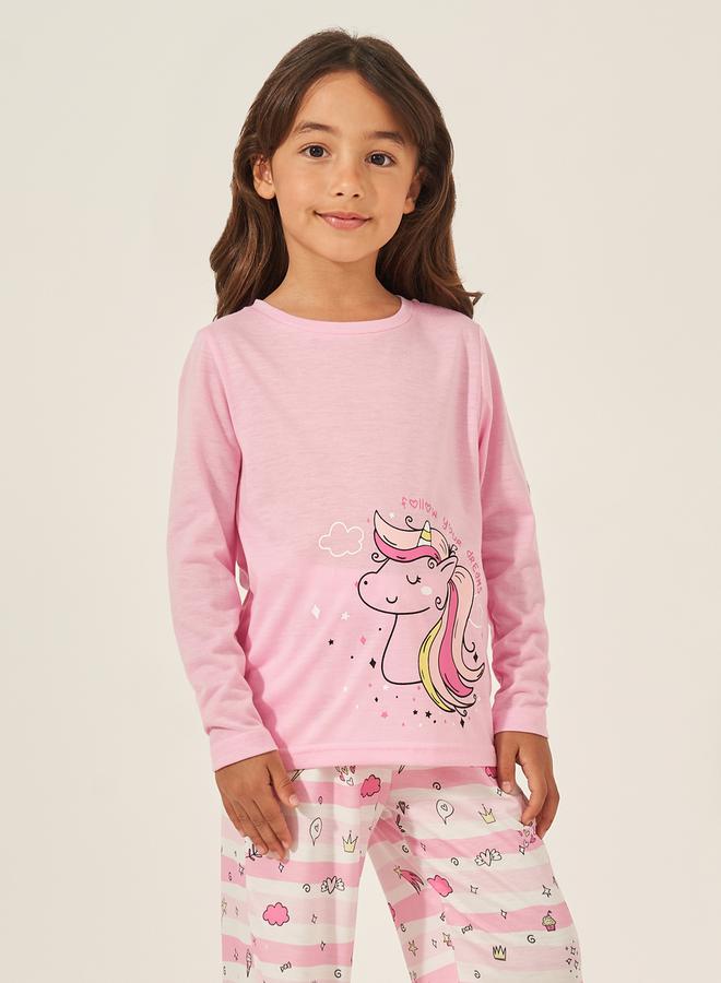 ستايلي طقم بيجامة وتيشيرت بأكمام طويلة وطبعة جرافيك - Image 2