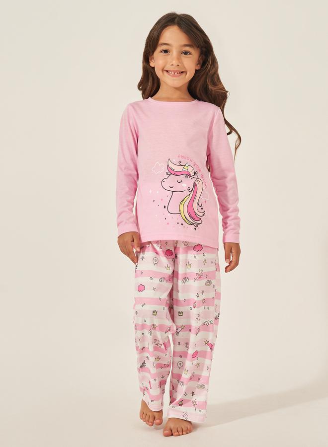 ستايلي طقم بيجامة وتيشيرت بأكمام طويلة وطبعة جرافيك - Image 1