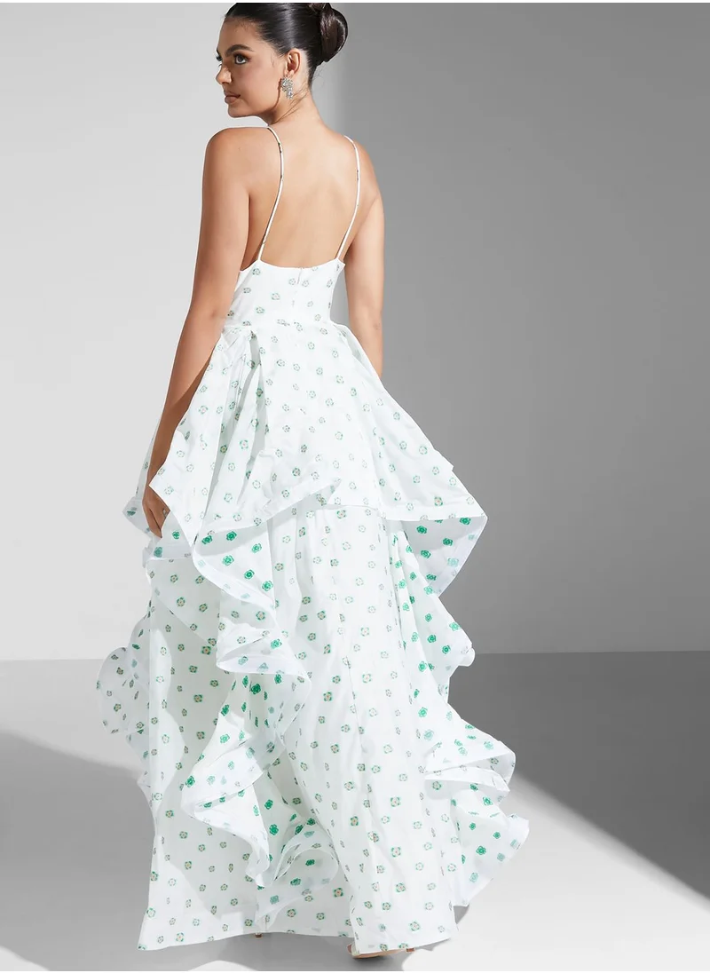 True Decadence Floral Organza Layered Ruffle Maxi Dress