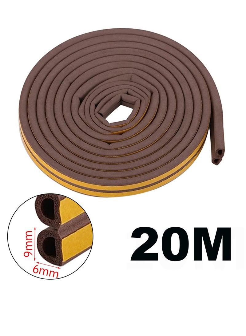 Excefore Door Seal Weather Strip, Self Adhesive 20m Rubber Seal Weather Strip Foam Tape for Doors and Windows Door Insulation Strip Foam Seal for Water-Proofing, Wind Noise Sound(D-Type-Brown) - Image 5